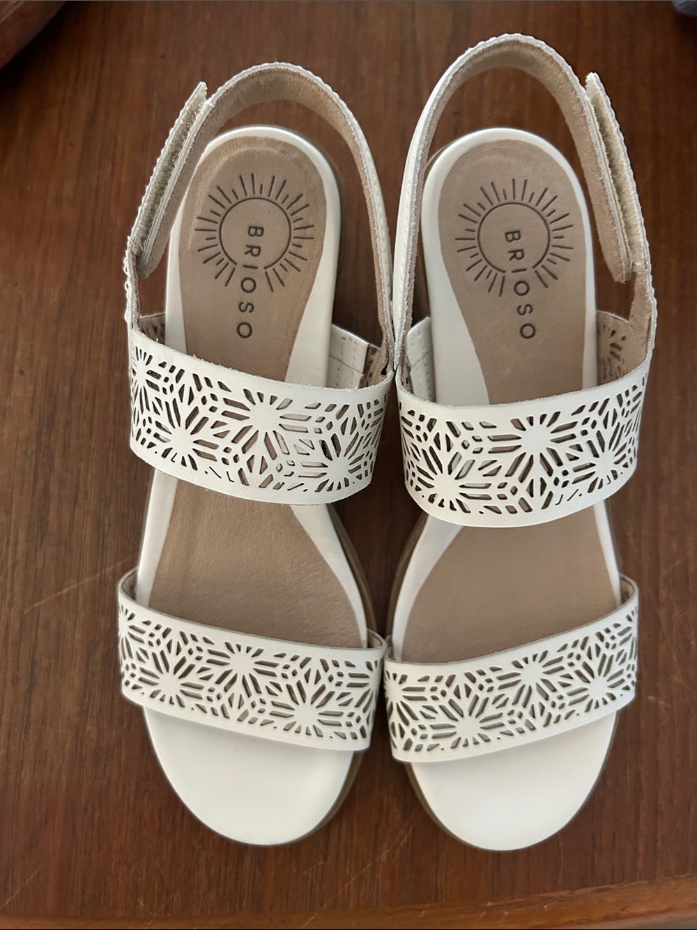 Brioso White Laser-Cut Slingback Sandals with Adjustable Strap
